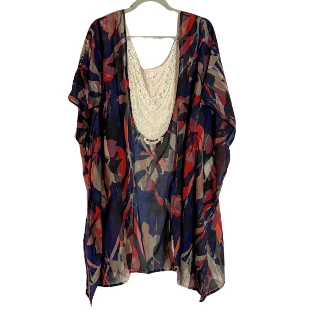 Soft Surroundings Abstract Crochet Boho Kimono Wrap Coverup OS